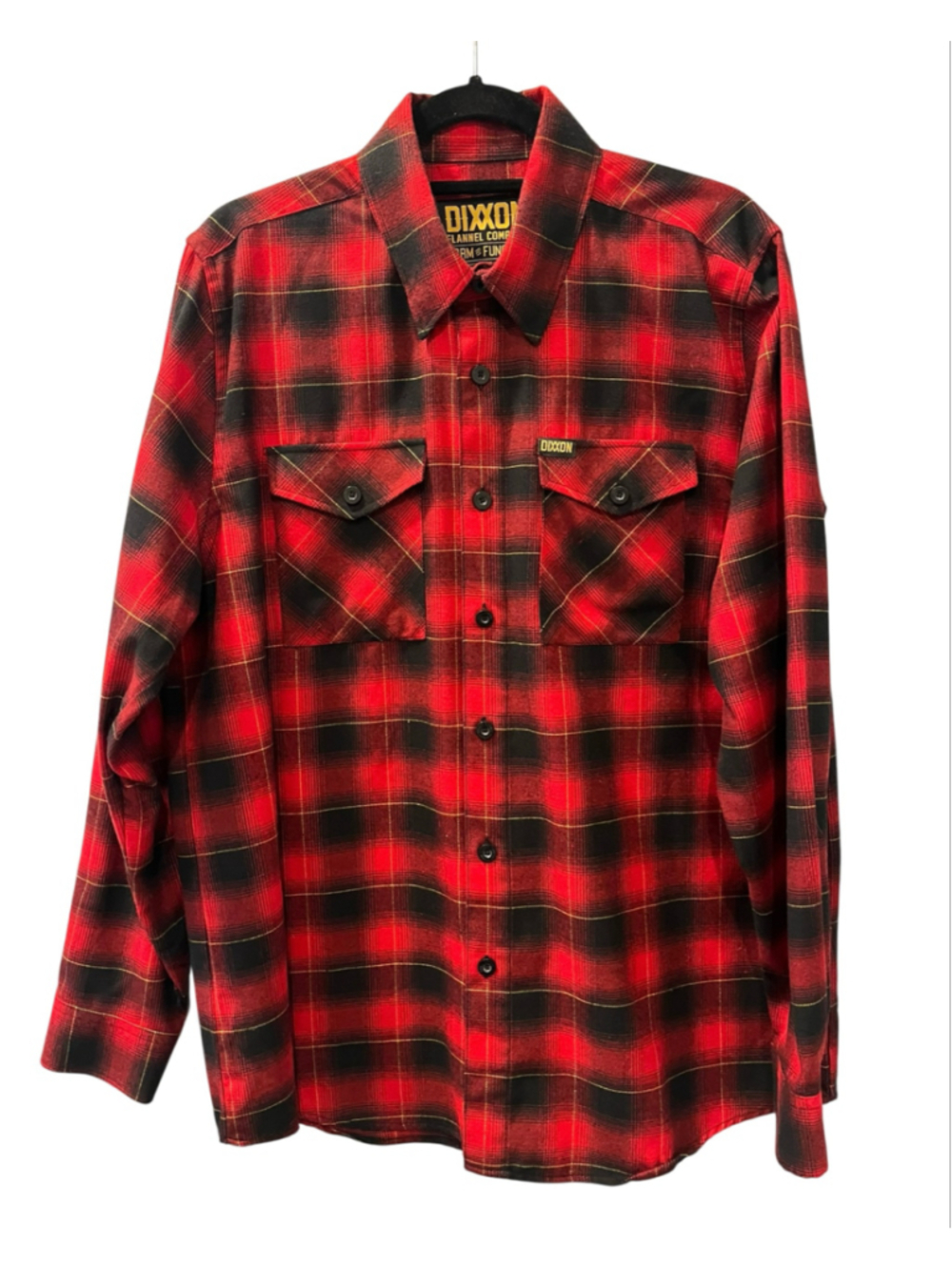 Dixxon Devil Dog Flannel Shirt Mens L OG Yellow Tag Red Black Plaid Pre-Pleat